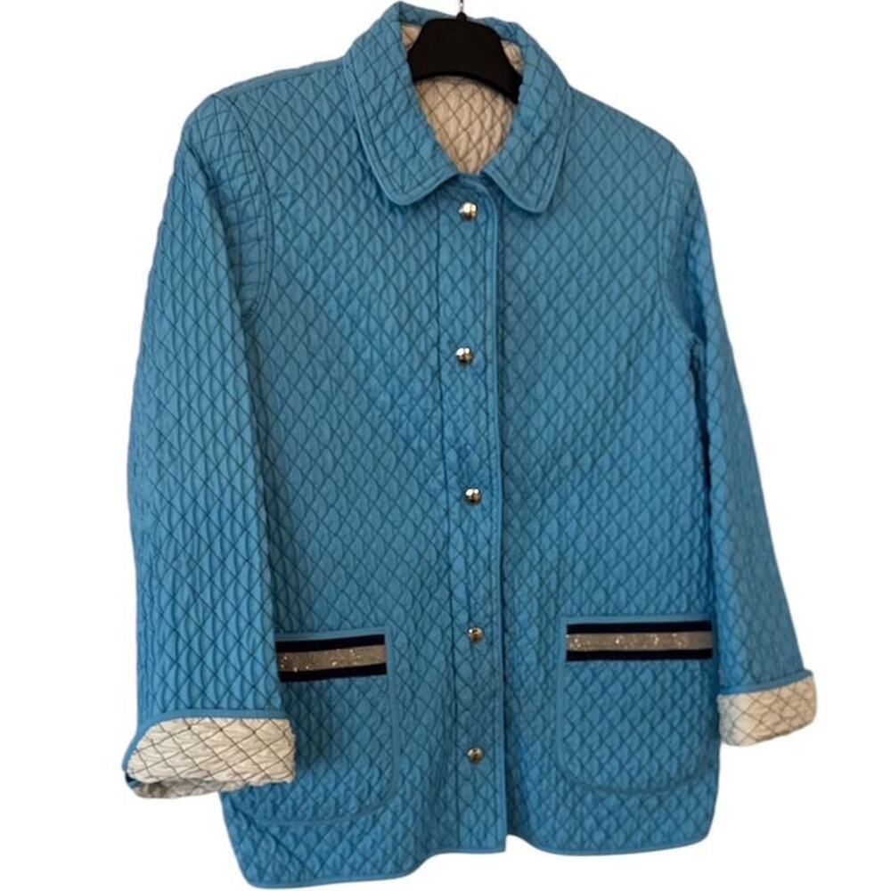 Maus Hoffman LANDI FANCY Quilted BLUE/WHITE SHIMMER JACKET SZ 6/8 (46) RT $595